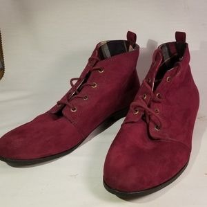Red forever 21 faux suede lace up booties size 10